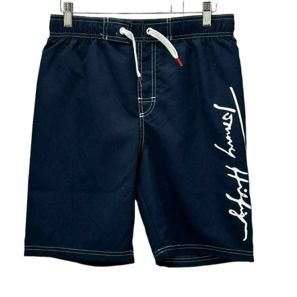 Tommy Hilfiger Boys Tommy Script Graphic Swim Boardshorts Navy Blue Size L